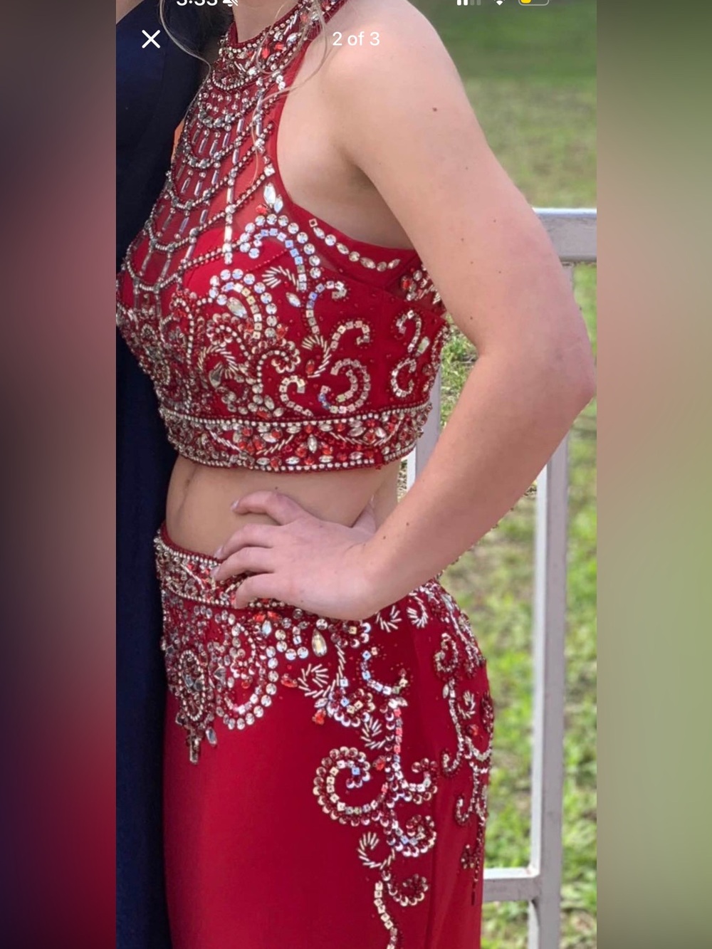 Alyce Paris Red Crystal-Embellished Two-Piece Prom Dress
